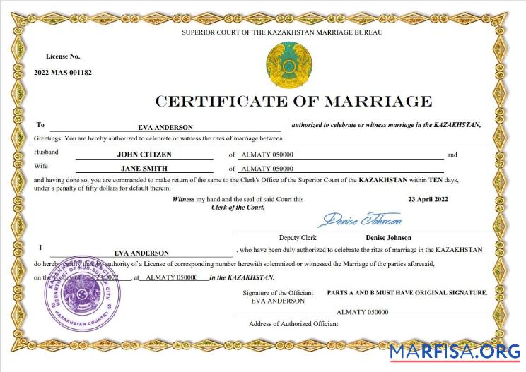 Downloadable Kazakhstan marriage certificate Word and PDF template